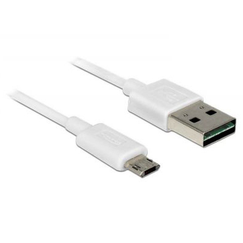 DELOCK 84808 USB A 2.0 CABLE MALE TO MICRO USB B MALE CABLE WHITE 2m DUAL EASY USB DELOCK 84808 USB A 2.0 CABLE MALE TO MICRO USB B MALE CABLE WHITE 2m DUAL EASY USB