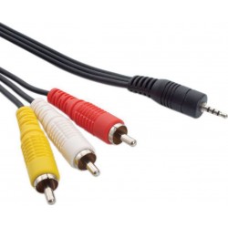 POWERTECH CAB-R010 JACK MALE 3.5 TO 3 X RCA MALE CABLE 1.5m Video