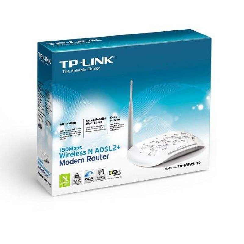 WIRELESS 150Mbps 4PORT ADSL2+ MODEM-ROUTER TP-LINK TD-W8951ND V6.0 USED
