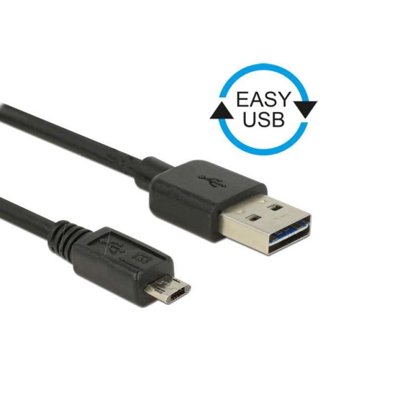 USB A 2.0 CABLE MALE TO MICRO USB B MALE CABLE BLACK 2m DOUBLE DUAL EASY USB CAB-U062
