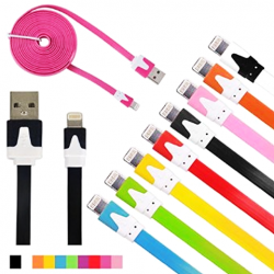 USB 2.0 LIGHTNING FLAT CABLE CHARGER/DATA BLACK 1m iPHONE 5/5s/5c/6/6plus & iPAD4/5/air/mini AMA-