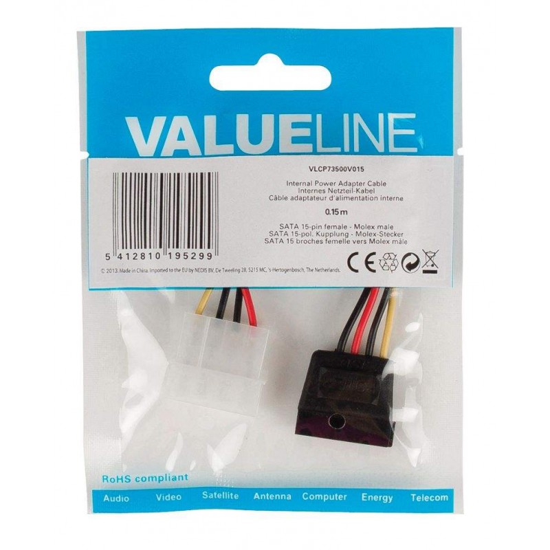 ADAPTOR POWER SUPPLY 15cm MOLEX CABLE INTERNAL TO SATA 15 PIN CONNECTOR AK-430300-002-M VLCP73500V015