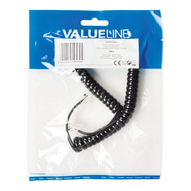TELEPHONE SET CABLE 2m BLACK SPIRAL ΚΑΛΩΔΙΟ ΤΗΛΕΦΩΝΙΚΗΣ ΣΥΣΚΕΥΗΣ 4P4C VLTP90100B20