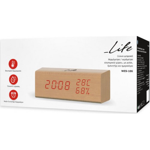Θερμόμετρο Υγρόμετρο Ρολόι Ημερολόγιο Life WES-106 Thermometer Hygrometer Clock Calendar Θερμόμετρο Υγρόμετρο Ρολόι Ημερολόγιο Life WES-106 Thermometer Hygrometer Clock Calendar