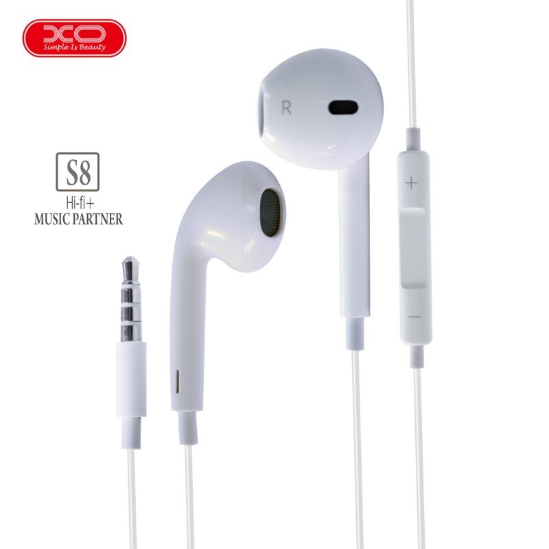 XO S8 EARPODS HEADSET & MICROPHONE HANDSFREE EARPHONES ON-OFF & VOLUME CONTROL WHITE iPHONE STYLE ΑΚΟΥΣΤΙΚΑ ΛΕΥΚΑ