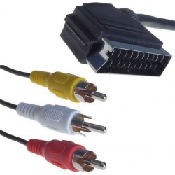 POWERTECH CAB-S002 SCART CABLE MALE 21p TO 3 x RCA MALE 2m 31130