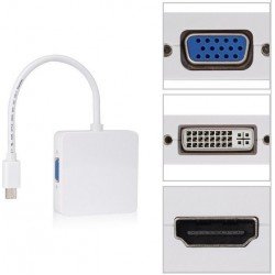 Display port Mini Male 0.20m To HDMI 1.4 - VGA - DVI Female White CAB-DP016 FTT14-015 181577 Display port Mini Male 0.20m To HDMI 1.4 - VGA - DVI Female White CAB-DP016 FTT14-015 181577