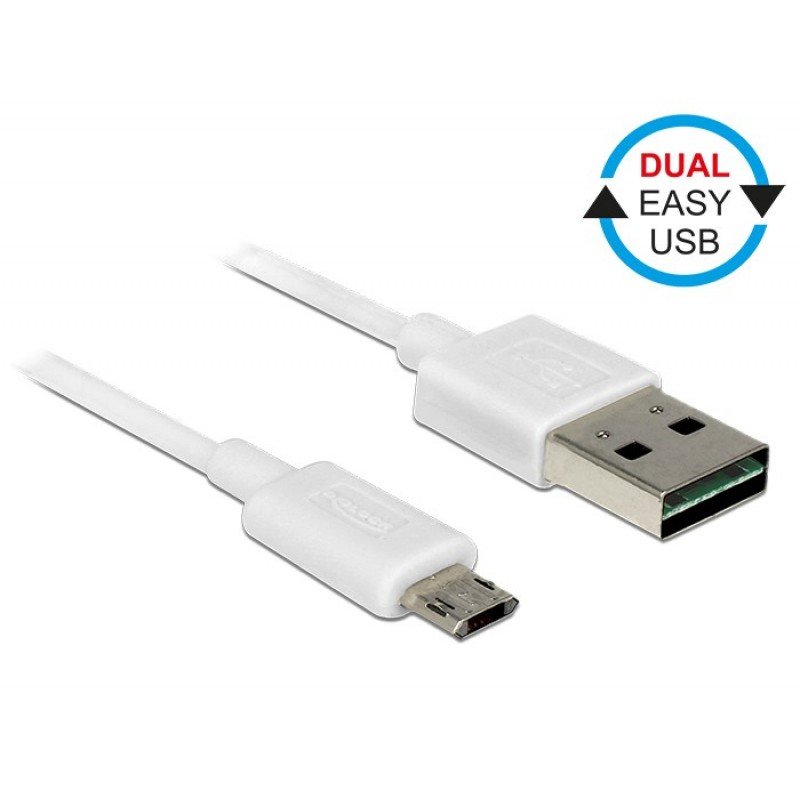DELOCK 84806 USB A 2.0 CABLE MALE TO MICRO USB B MALE CABLE WHITE 0.5m DUAL EASY USB