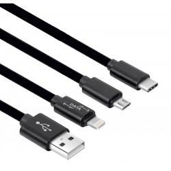 Καλώδιο Τριπλής Φόρτισης USB A 2.0 Triple Cable iPhone Lightning-Micro USB-Type c Charger & Data Black 1m QI2-I4