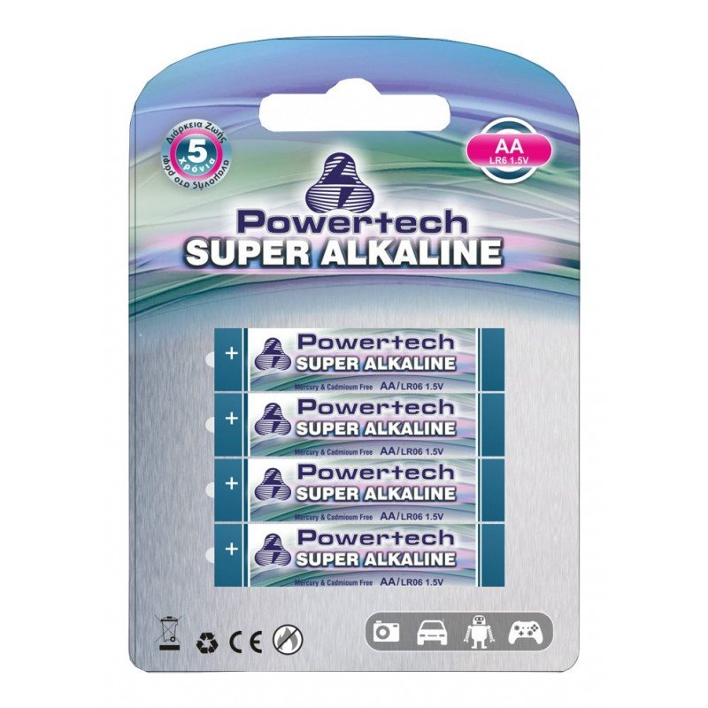 Αλκαλικές Μπαταρίες Powertech Batteries ΑΑ LR06 Premium Alkline 4 Pack 1.5V 4 X  Power Tech PT-158
