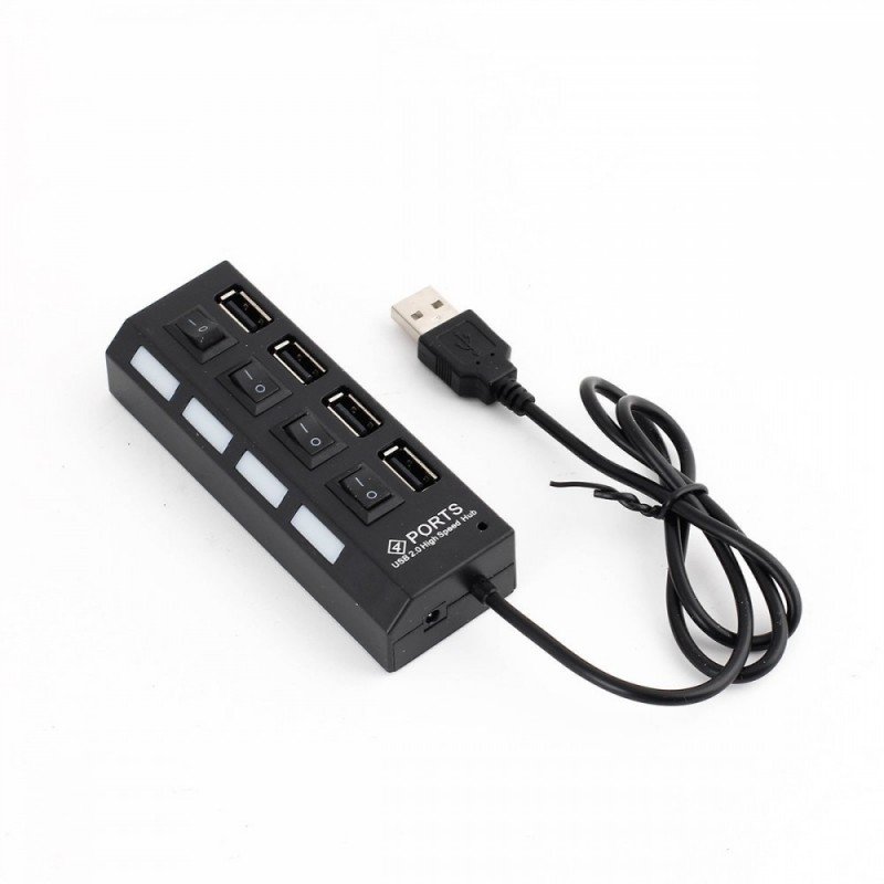 USB A 2.0 Hub Adaptor 4 X USB Port On-Off Black Αντάπτορας Σύνδεσης Τετραπλός Μαύρος QL1-J3 PT-112 12053 1218