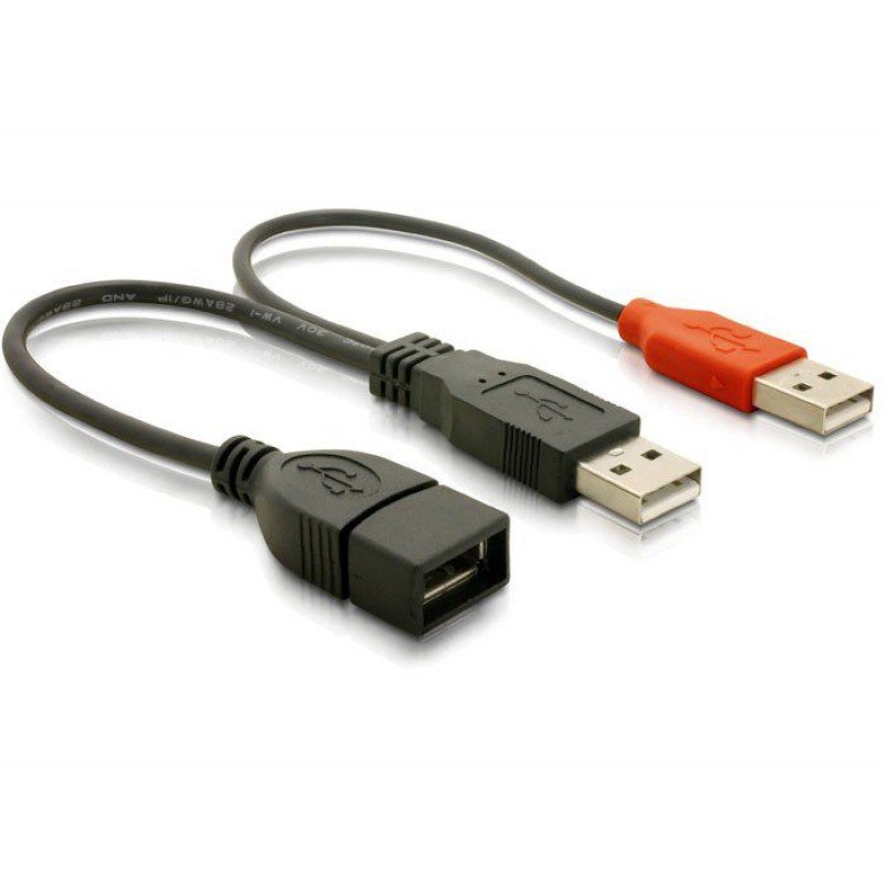 USB A 2.0 POWER CABLE 1 X MALE TO 2 X FEMALE/MALE 0.20m BLACK POWERTECH CAB-U066
