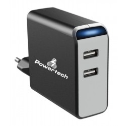 Τροφοδοτικό Κινητών Τηλεφώνων Charger Power Adaptor 2 X USB 5V 2.4A Black PT-504