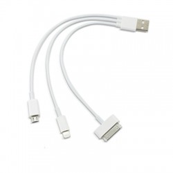 USB UNIVERSAL WHITE CABLE 3IN1 iPHONE 4 & iPHONE 5/6 & MICRO USB 57210 OEM