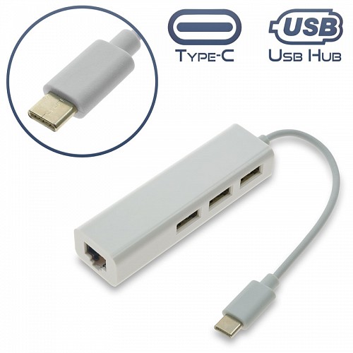 USB 3.1 Type C HUB 3 Port USB & Ethernet 10/100 White 0.15m USB 3.1 Type C HUB 3 Port USB & Ethernet 10/100 White 0.15m