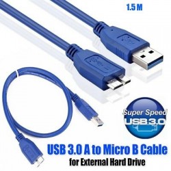 USB A 3.0 Cable Male To USB Micro B 21p Male 1.5m Blue 