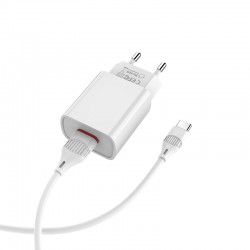 Τροφοδοτικό Πρίζας Λευκό Power Charger AC USB 5V 2.1A Travel Charger & Type C Cable White Borofone BA20A Τροφοδοτικό Πρίζας Λευκό Power Charger AC USB 5V 2.1A Travel Charger & Type C Cable White Borofone BA20A