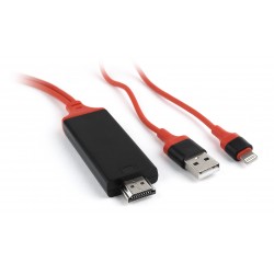 HDTV Lightning Cable To HDMI 1.4 MHL Adapter Converter iPhone 5-6-7-8 Black-Red 1.8m Καλώδιο Σύνδεσης Τηλεόρασης Μαύρο-Κόκκινο Cablexpert GM-CC-LMHL-01 HDTV Lightning Cable To HDMI 1.4 MHL Adapter Converter iPhone 5-6-7-8 Black-Red 1.8m Καλώδιο Σύνδεσης Τηλεόρασης Μαύρο-Κόκκινο Cablexpert GM-CC-LMHL-01