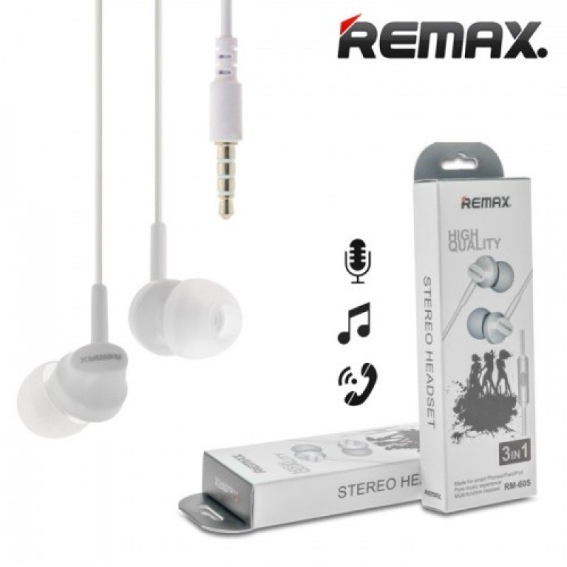 Remax RM-605 Handsfree Earphones 3.5 Mini White Ακουστικά & Μικρόφωνο Ενσύρματα Λευκά Remax RM-605 Handsfree Earphones 3.5 Mini White Ακουστικά & Μικρόφωνο Ενσύρματα Λευκά