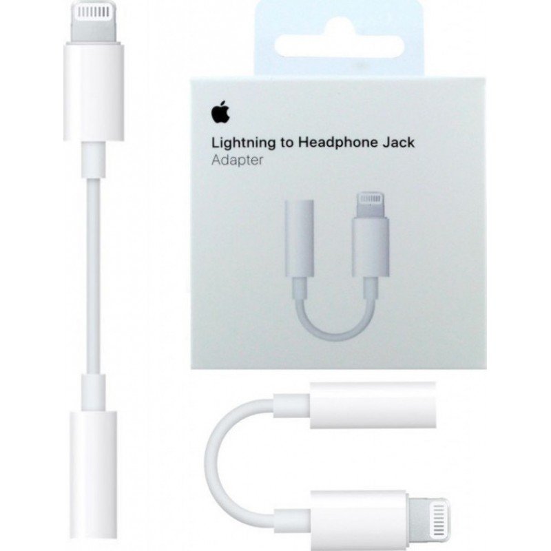 Apple Lightning Male Adapter To Headphone Jack 3.5 Female Cable 0.1m White Original MMX62ZM/A Retail