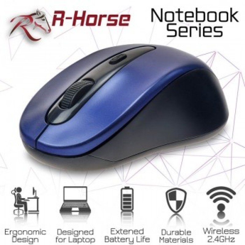 Mouse Wireless 2.4G Optical USB Black/Blue 1600dpi R-Horse RF-2804B Ποντίκι Οπτικό Ασύρματο