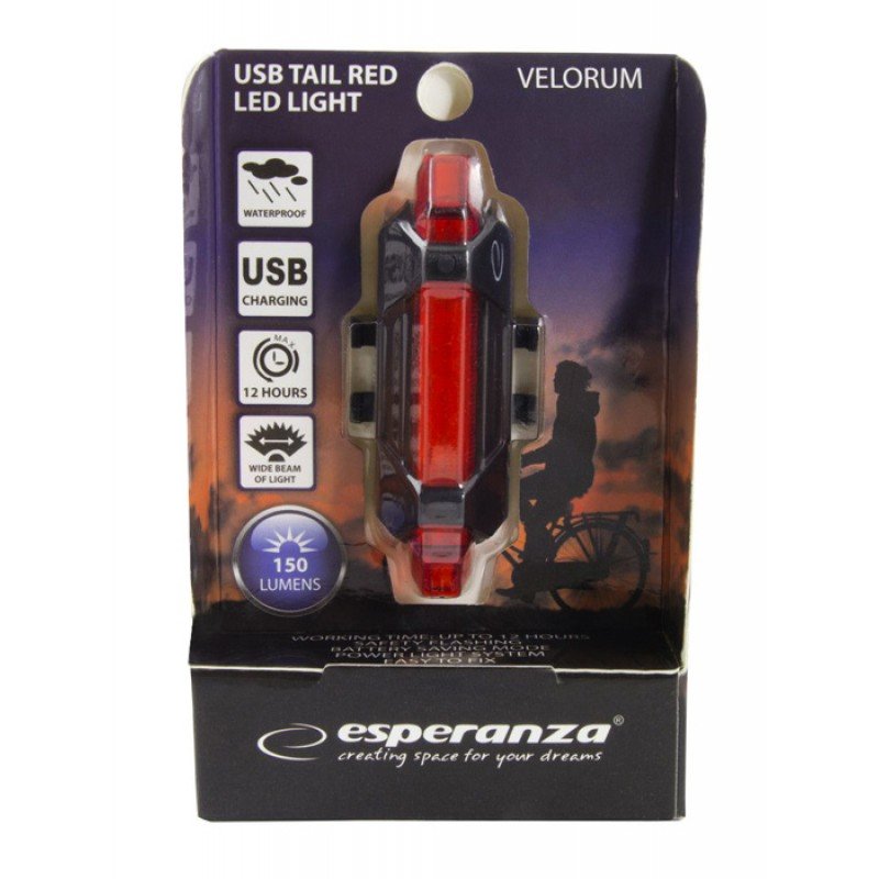 Οπίσθιος LED Φωτισμός Ποδηλάτου Επαναφορτιζόμενος Bike Back Light Rechargeable Velorum ESPERANZA EOT014 Οπίσθιος LED Φωτισμός Ποδηλάτου Επαναφορτιζόμενος Bike Back Light Rechargeable Velorum ESPERANZA EOT014