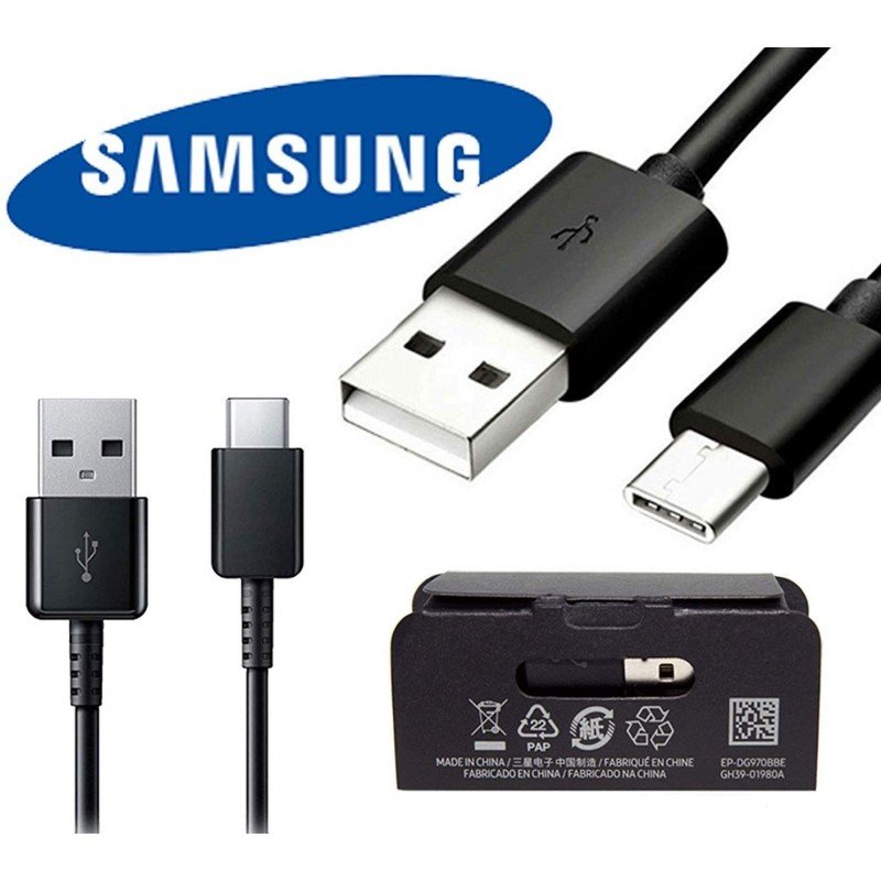 USB A 2.0 Cable Male To Type C Male Black 1m Fast Charging Original Samsung Καλώδιο Φόρτισης Μαύρο EP-DG970BBE