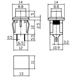 Power Switch Push On PBS-15B Red 2P Μπουτόν Διακόπτης Τροφοδοσίας Τετράγωνος Κόκκινος