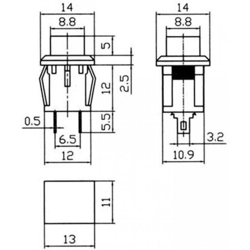 Power Switch Push On PBS-15B Red 2P Μπουτόν Διακόπτης Τροφοδοσίας Τετράγωνος Κόκκινος