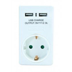 Μονόπριζο Σούκο Λευκό 1 Θέσης & 2 x USB Charger Shuko  Socket White PT-767