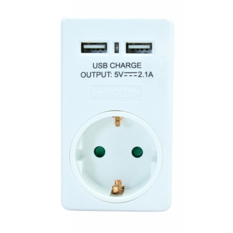 Μονόπριζο Σούκο Λευκό 1 Θέσης & 2 x USB Charger Shuko  Socket White PT-767