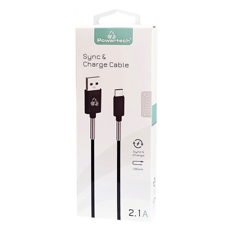 USB A 2.0 Cable Male To Type C Male Black 1m Fast Charging Καλώδιο Φόρτισης Μαύρο PTR-0023