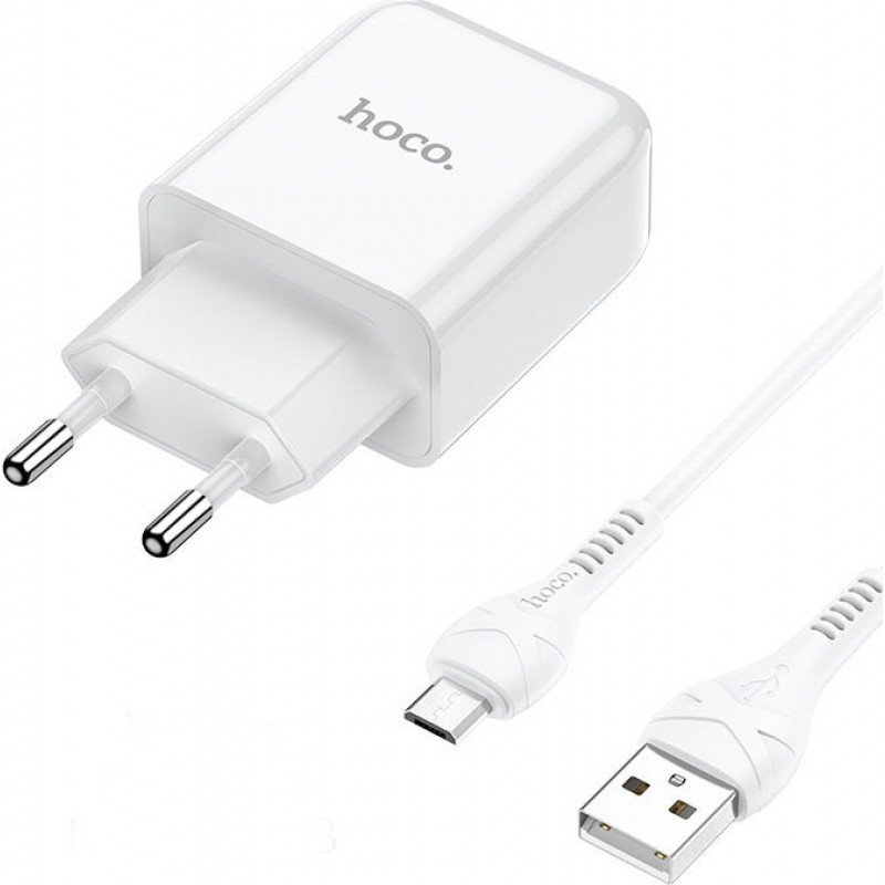 Τροφοδοτικό Πρίζας Power Charger AC 5V 2.1Am Travel Charger White 10.5W Hoco N2 Micro USB