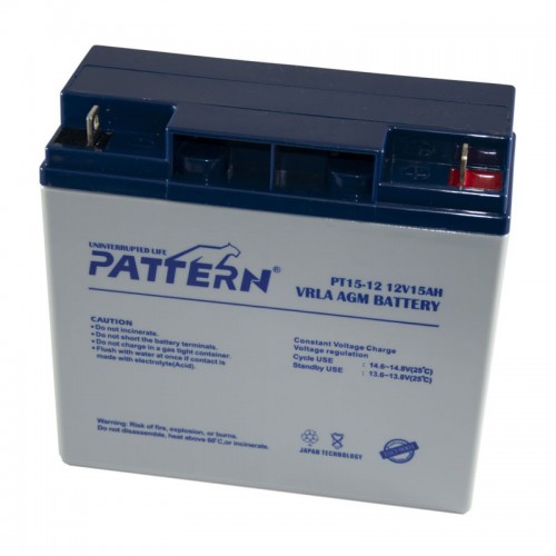 Pattern 12V 15Ah Lead Battery Acid Μπαταρία Μολύβδου Επαναφορτιζόμενη PT15-12 PTN Pattern 12V 15Ah Lead Battery Acid Μπαταρία Μολύβδου Επαναφορτιζόμενη PT15-12 PTN