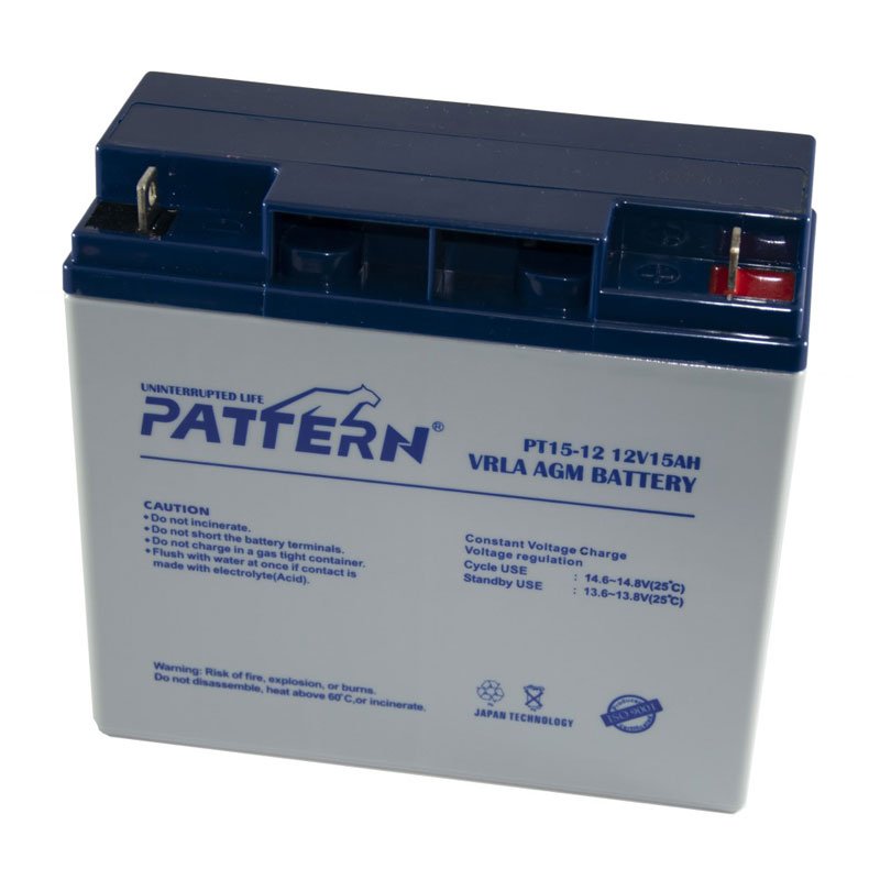 Pattern 12V 15Ah Lead Battery Acid Μπαταρία Μολύβδου Επαναφορτιζόμενη PT15-12 PTN Pattern 12V 15Ah Lead Battery Acid Μπαταρία Μολύβδου Επαναφορτιζόμενη PT15-12 PTN