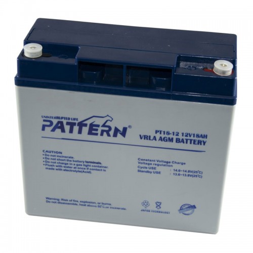 Pattern 12V 18Ah Lead Battery Acid Μπαταρία Μολύβδου Επαναφορτιζόμενη PT18-12 PTN Pattern 12V 18Ah Lead Battery Acid Μπαταρία Μολύβδου Επαναφορτιζόμενη PT18-12 PTN