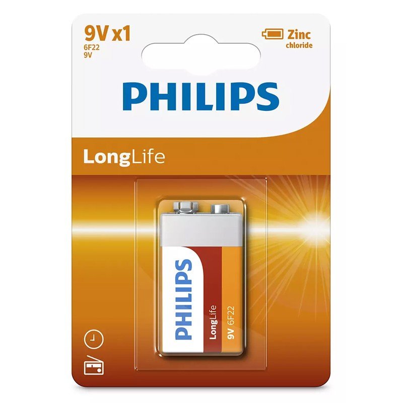 Μπαταρία Philips 9V Battery Mignion LongLife Zinc Chloride 6F22L1B/10 Μπαταρία Philips 9V Battery Mignion LongLife Zinc Chloride 6F22L1B/10