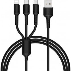 USB A 2.0 Cable 3 To 1 Lightning/Type C/micro USB 1m Black 3A Καλώδιο Φόρτισης-Δεδομένων Μαύρο XO-NB230