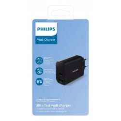 Wall Charger Double Port In Type-C & USB 30W Τροφοδοτικό Πρίζας Μαύρο Philips DLP2621 Wall Charger Double Port In Type-C & USB 30W Τροφοδοτικό Πρίζας Μαύρο Philips DLP2621