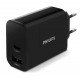 Wall Charger Double Port In Type-C & USB 30W Τροφοδοτικό Πρίζας Μαύρο Philips DLP2621