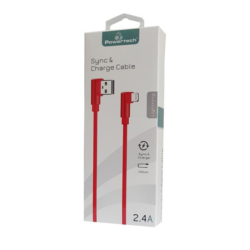 USB 2.0 To Lightning Cable Copper Red 1m Καλώδιο Φόρτισης Γωνιακό Κόκκινο Powertech PTR-0077