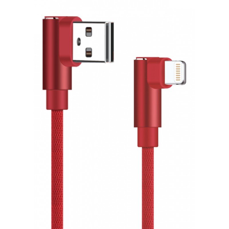 USB 2.0 To Lightning Cable Copper Red 1m Καλώδιο Φόρτισης Γωνιακό Κόκκινο Powertech PTR-0077