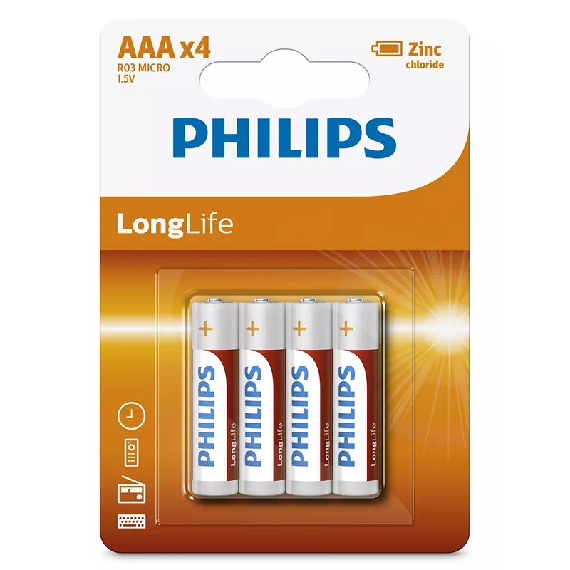 Μπαταρίες Philips Batteries Mignion AAA LongLife Zinc Chloride 4 Pack 1.5V LR03 R03L4B/10