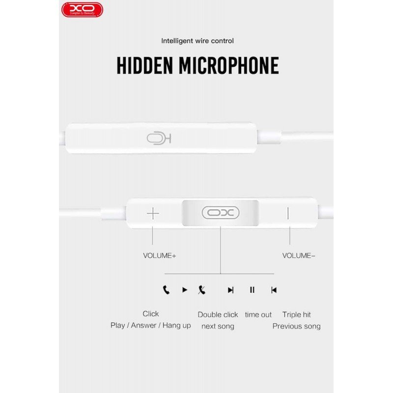Earphones Stereo Lightning Handsfree White Ακουστικά Ενσύρματα Λευκά XO-EP24