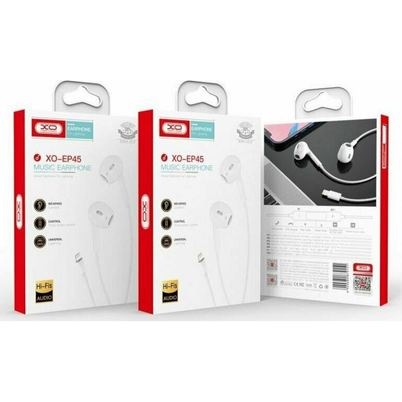 Earphones Stereo Lightning White Ακουστικά Ενσύρματα Λευκά XO-EP45