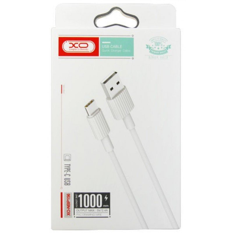 USB A 2.0 Cable Male To Type C Male White 1m Fast Charging 2.4A Καλώδιο Φόρτισης Λευκό XO-NBP156