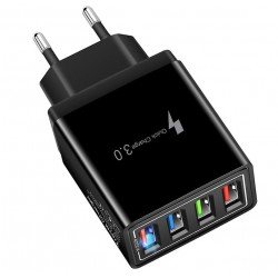 Τροφοδοτικό Κινητών Quick Charger 4 x USB Power Adaptor 5V 5A 25W Black Qualcomm QC3.0 Gordon BK-382