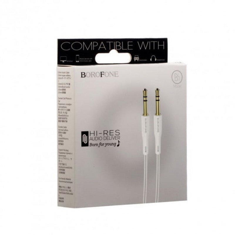 Jack 3.5 Male To Jack 3.5 Male Sound Audio Stereo Cable White 1m Καλώδιο Ήχου Επίχρυσο Borofone BL1