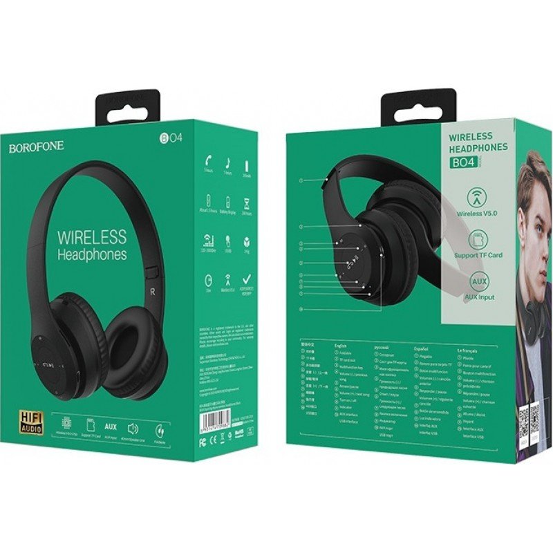 Ακουστικά & Μικρόφωνο Ασύρματα Μαύρα Headset & Microphone Bluetooth V5.0 EDR Fullsize Mp3 Multimedia Borofone BO4