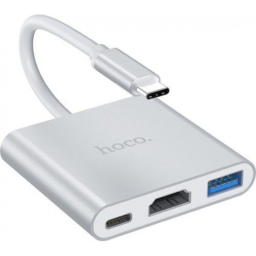 USB 3.1 Type C HUB To Hdmi-USB 3.0-Type C Silver 0.15m Hoco HB14 USB 3.1 Type C HUB To Hdmi-USB 3.0-Type C Silver 0.15m Hoco HB14